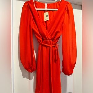 Women’s slit sleeve red Pink Owl dress.
